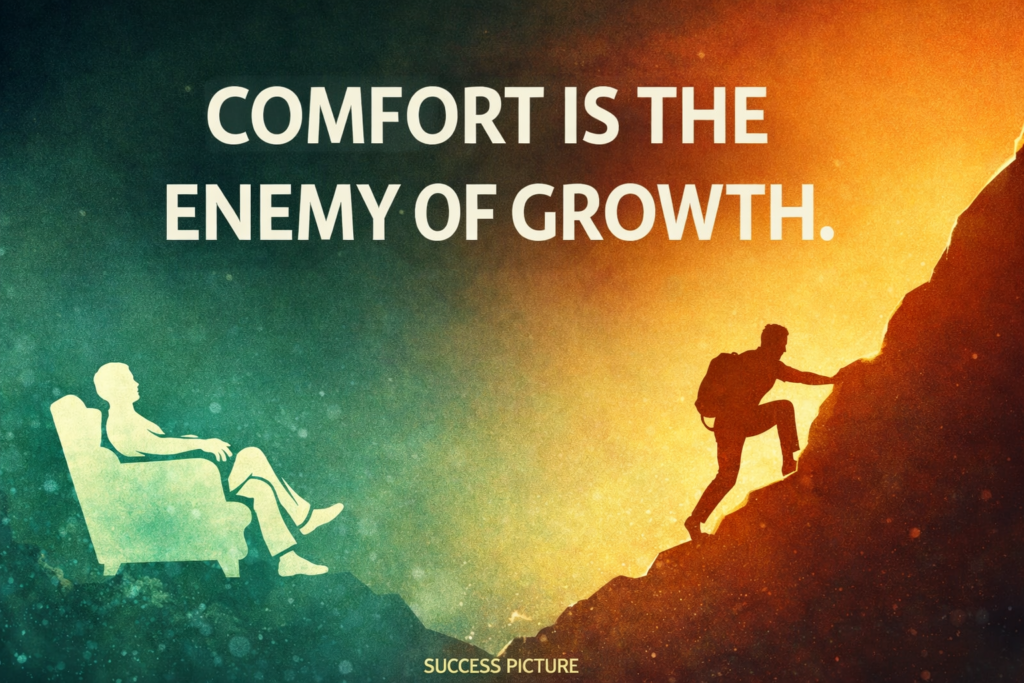 "Motivational quote image about success, growth, and stepping out of the comfort zone"