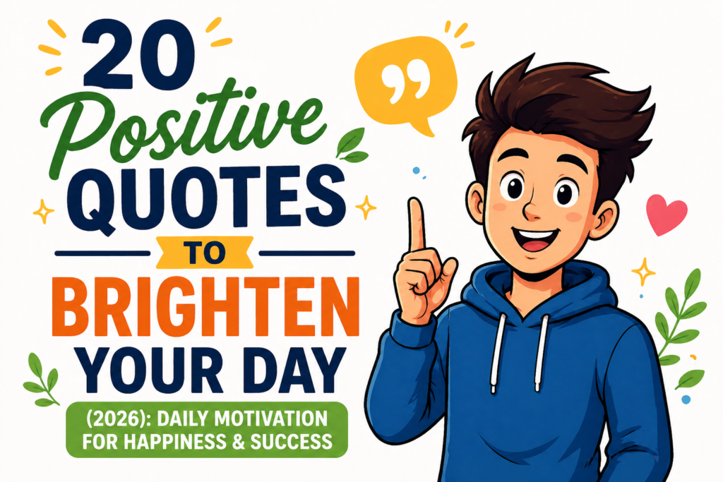 Inspirational illustration showing positive quotes, happiness mindset, daily motivation, and peaceful life with greenery background