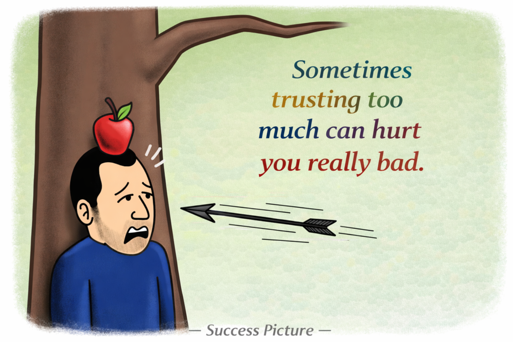 Motivational quote about trusting too much and emotional consequences, representing life lessons, boundaries, and self-awareness