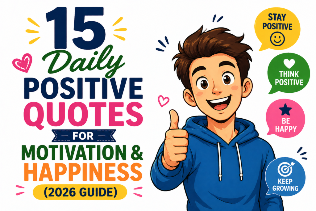 Inspirational illustration showing daily positive quotes, motivation, happiness mindset, and peaceful life with greenery background