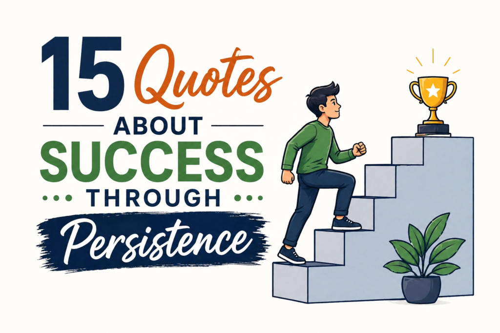 Motivational illustration representing success through persistence showing long journey, determination, and growth in a green natural environment