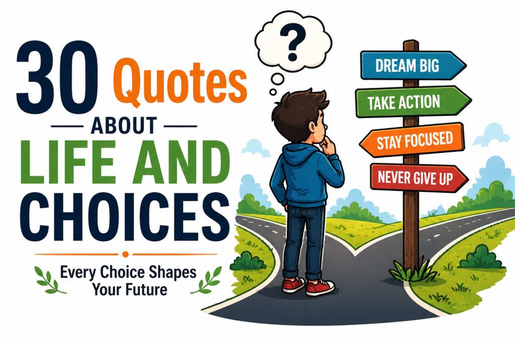Motivational illustration showing life choices and decision making with multiple paths, greenery, and success journey concept
