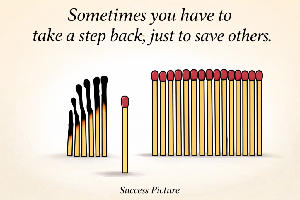Motivational concept showing stepping back to prevent damage and protect others, symbolizing strength, wisdom, and self-control.