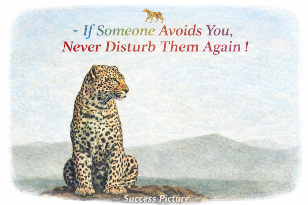 Cartoon leopard with quote about respecting distance and moving on, symbolizing self-worth, rejection healing, and emotional maturity