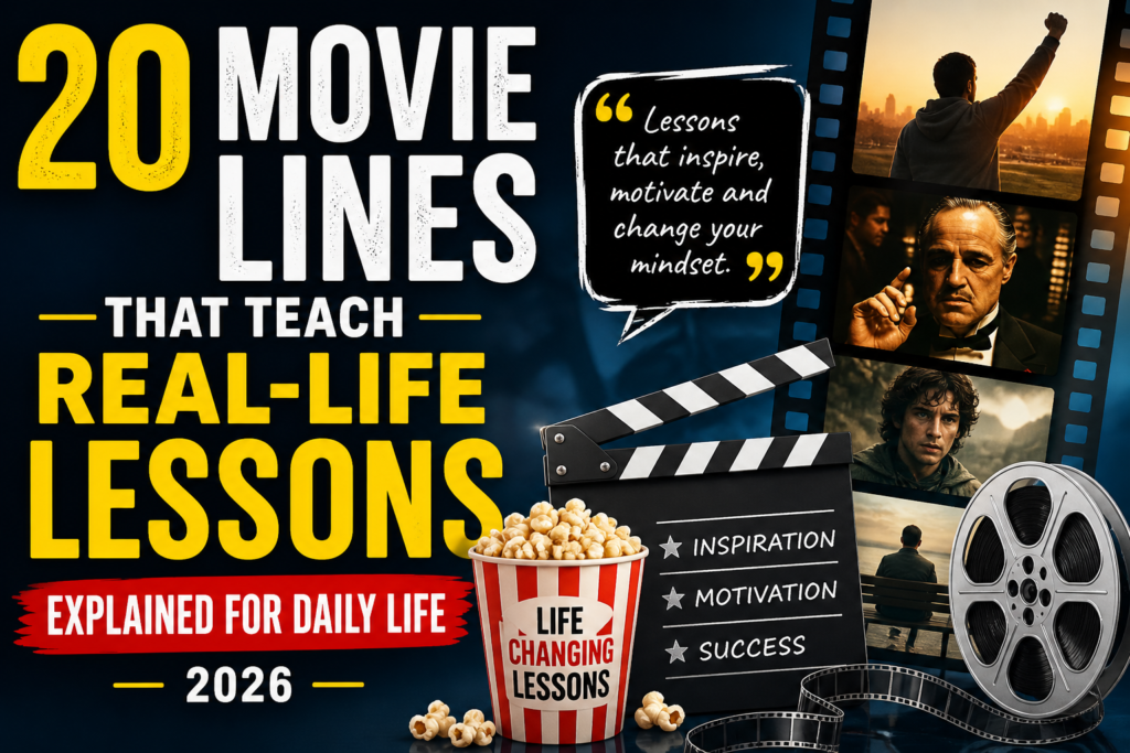 cinematic life lessons concept showing movie inspiration, storytelling, and personal growth in a clean background design
