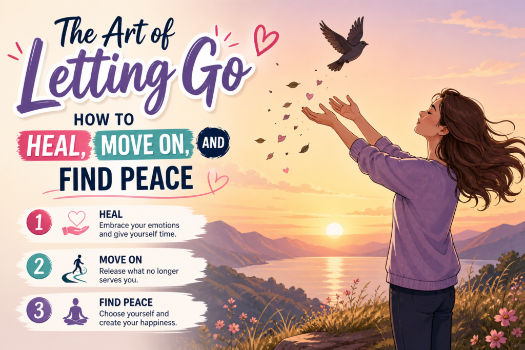 Person emotionally healing and finding peace after heartbreak, symbolizing letting go, emotional growth, and inner healing.
