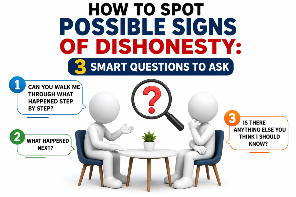 Two people having a calm conversation at a table, with one person listening attentively while the other explains a situation, symbolizing thoughtful communication and trust-building.
