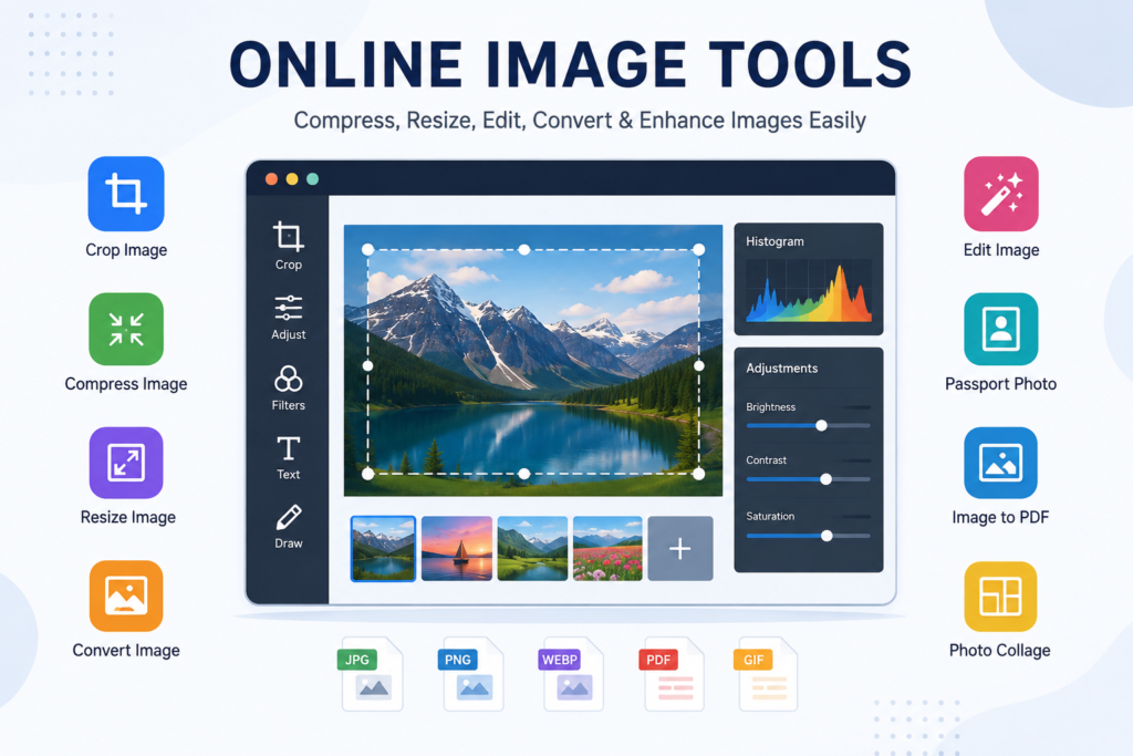Online image tools for compressing, resizing, cropping, converting, and editing images