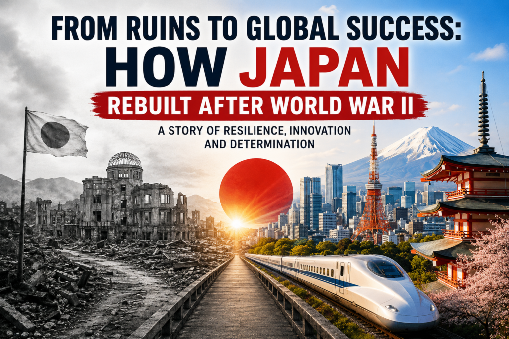 Japan rebuilt after World War II from ruins to global success